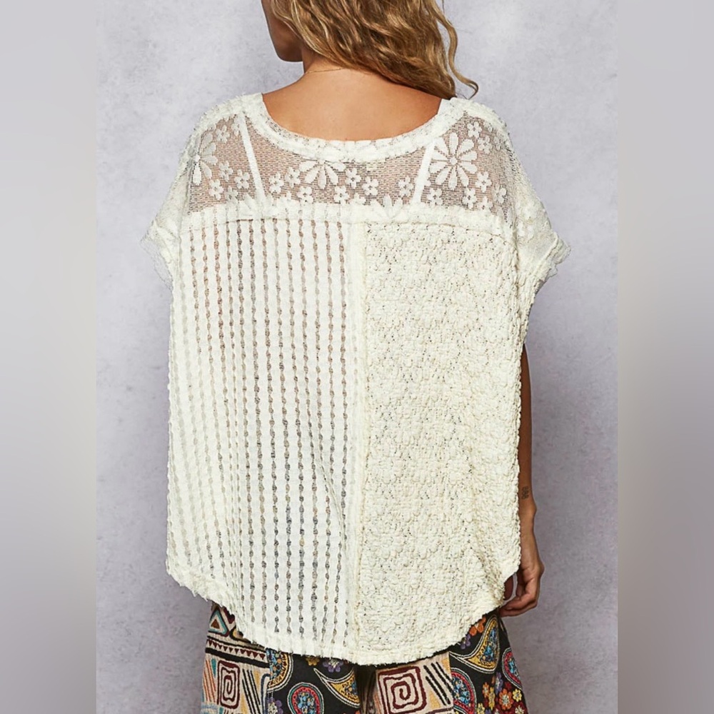 Boutique Lace Patchwork V-Neck Tee - image 3